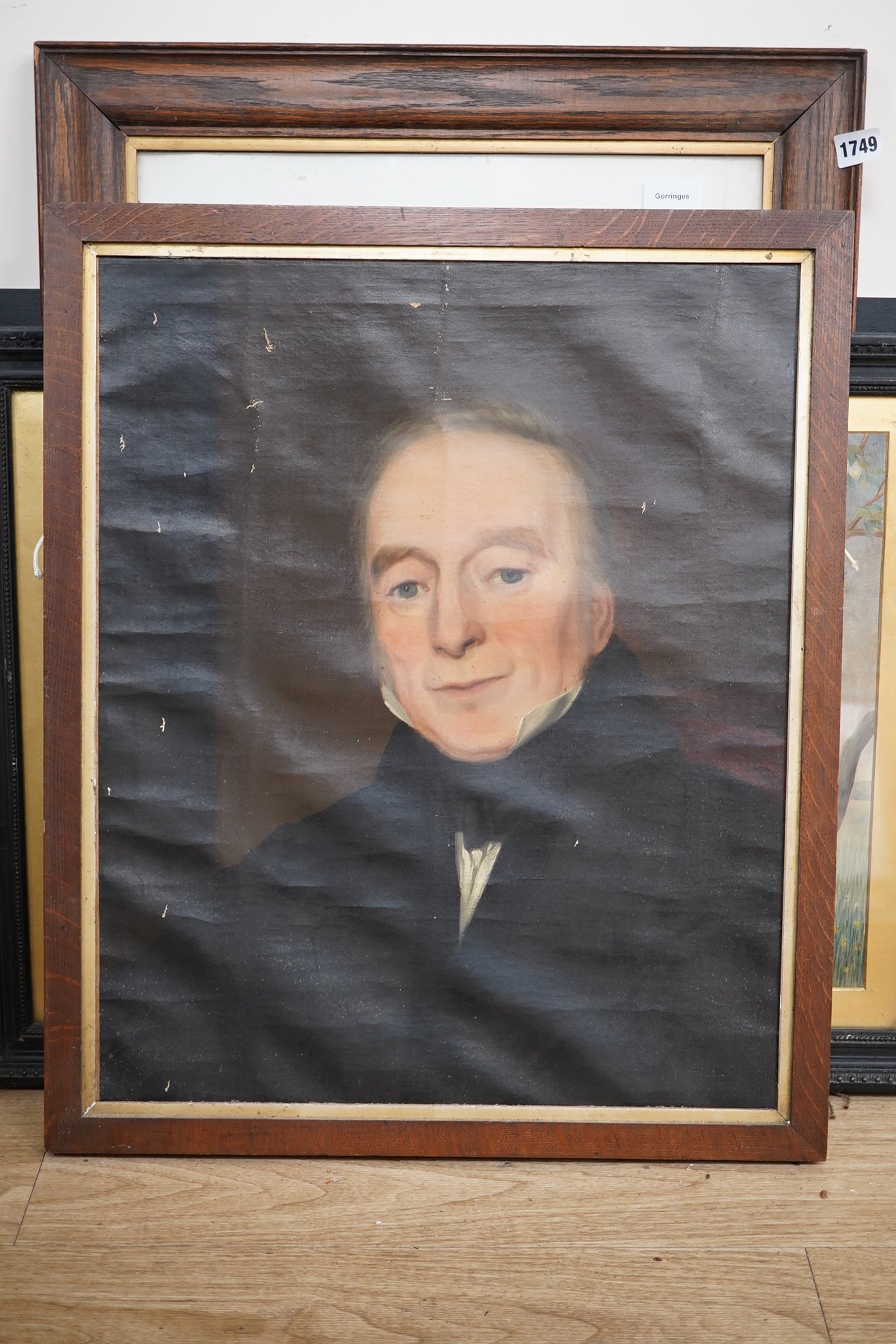 Early to mid 19th century, English School, oil on canvas, Head and shoulders portrait of a gentleman, 56 x 45cm. Condition - poor